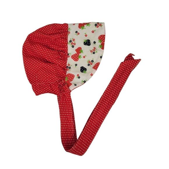 Vintage Bonnet Red and White Polka Dot Strawberry Kids Sun Hat Bicentennial - Picture 1 of 12